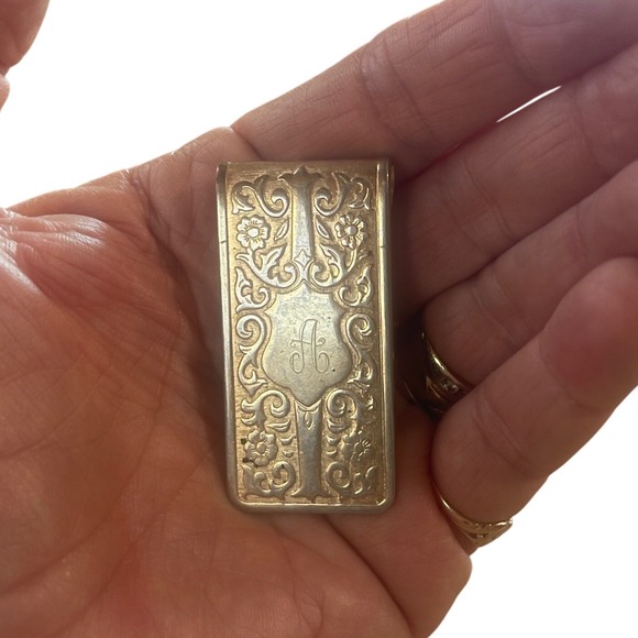Colibri Vintage Gold Tone Repousse Scrolled Floral Monogrammed A Money Clip Mens